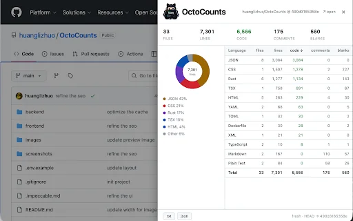 Download OctoCounts Terbaru – Cek Baris Kode GitHub Gratis - Screenshot 1